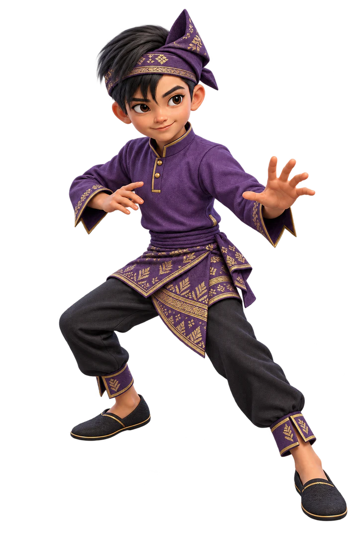 Young Hang Lekiu in purple silat attire