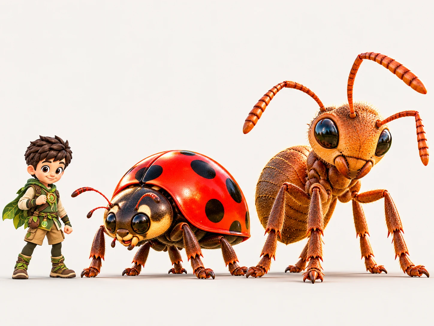 Official scale reference: tiny Dean beside a ladybug and a garden ant, both about his size or larger